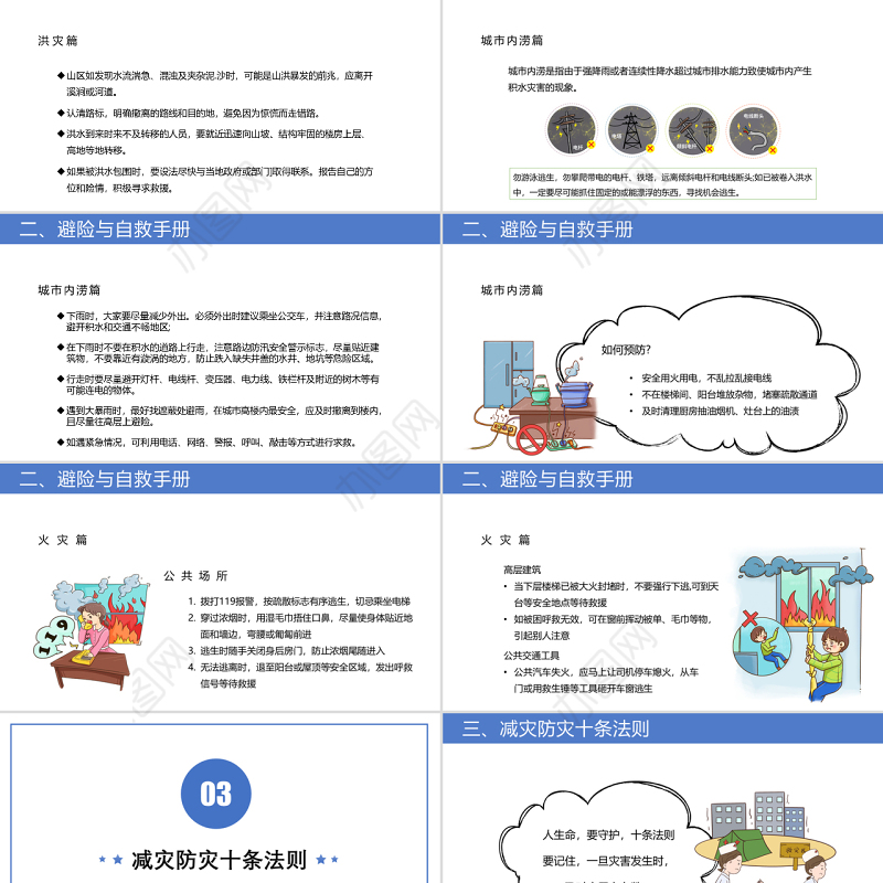 2022防震减灾主题班会PPT卡通风防震减灾儿童安全教育主题班会演讲课件模板.