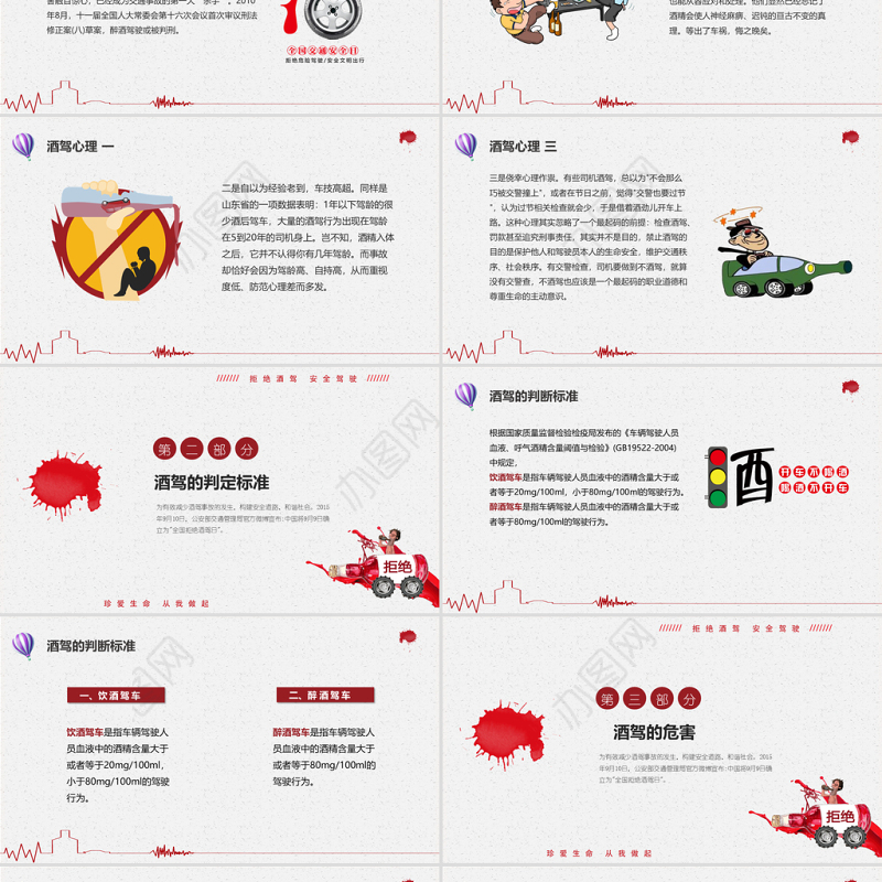 简约卡通插画拒绝酒驾遵守交通法规关爱生命安全ppt
