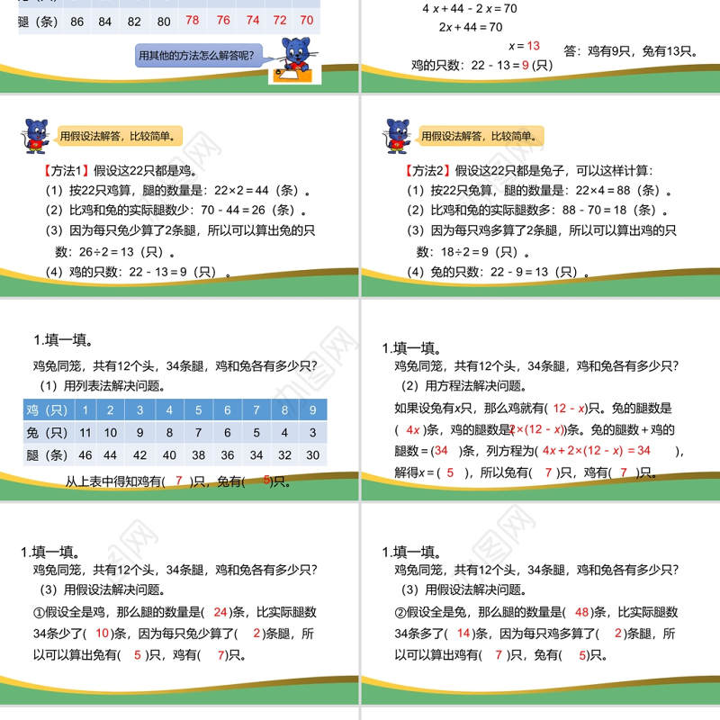 2021鸡兔同笼数学课件PPT冀教版五年级上册数学课件模板