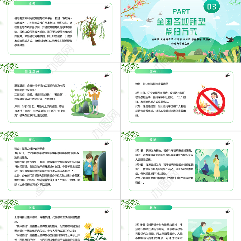 2022清明节“云祭扫”PPT清新插画风清明节专题课件模板