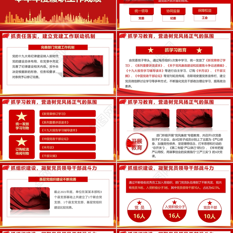 基层党支部述职汇报PPT红色简约大气风机关单位2022年度专题党课课件模板