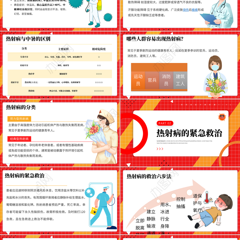 2022高温天警惕致命热射病PPT卡通风高温天气防暑降温疾病预防知识讲座课件模板