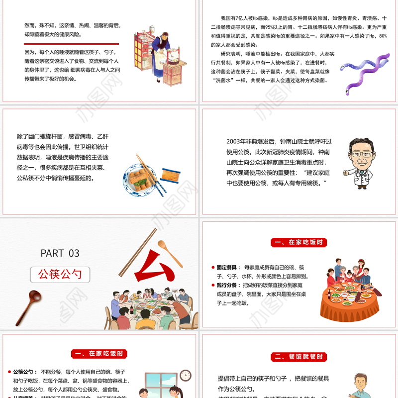 白色简约公筷公勺吃饭新时尚健康好习惯ppt