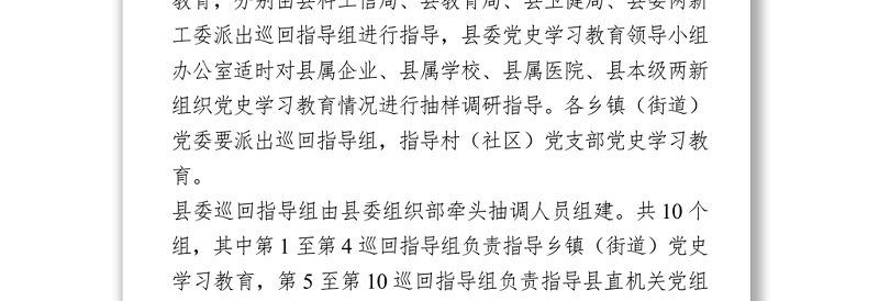 XX县党史学习教育巡回指导工作方案