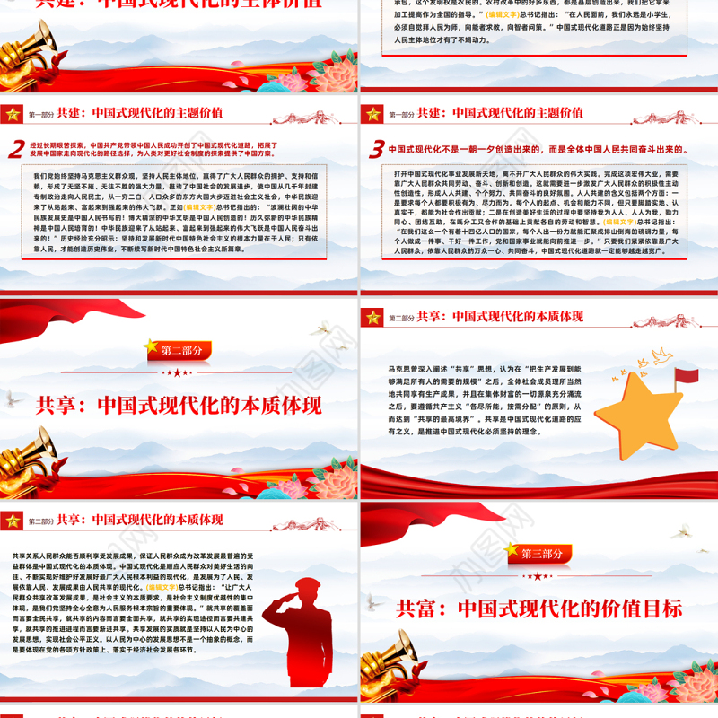 2023共建共享共富PPT红色党政风党员干部学习教育专题党课课件模板