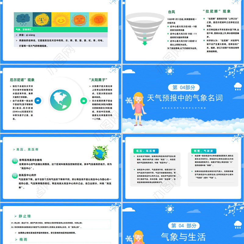 2023世界气象日PPT扁平卡通风世界气象日知识介绍课件模板下载