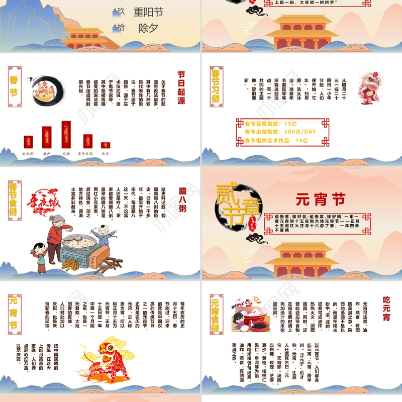 中国传统节日PPT国潮风中国文化传统节日介绍主题班会通用模板