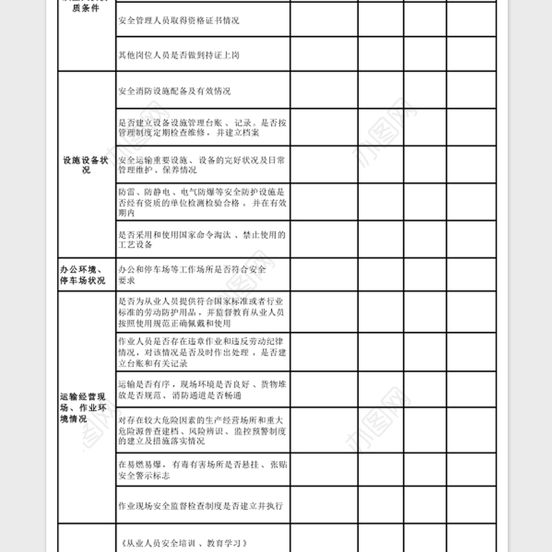 物流运输企业安全隐患排查记录表Excel