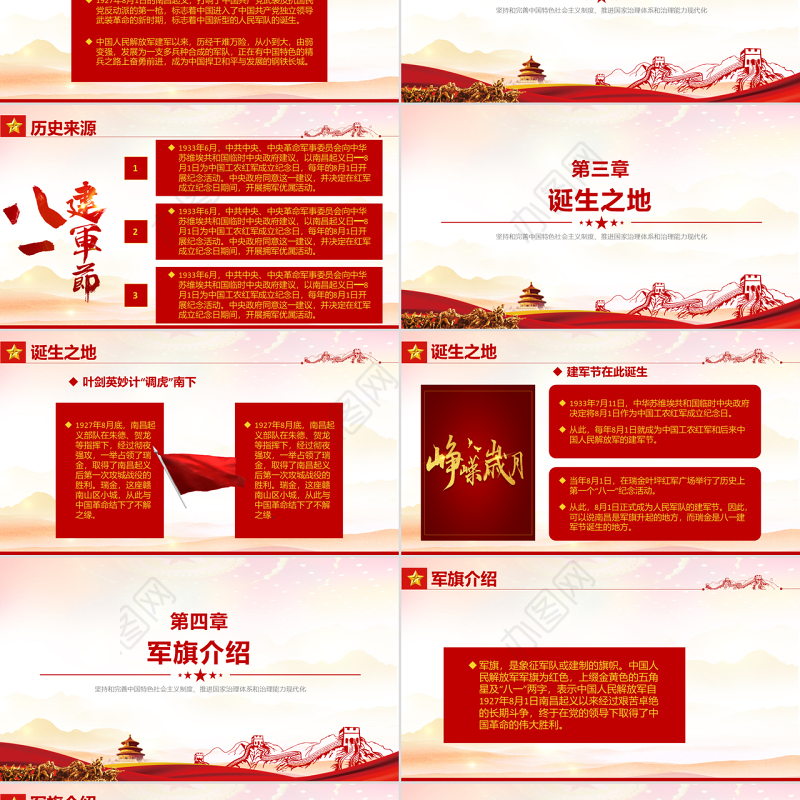 纪念八一建军节PPT红色大气风2022年建军节95周年爱国主义授课辅导国防教育专题党课课件模板