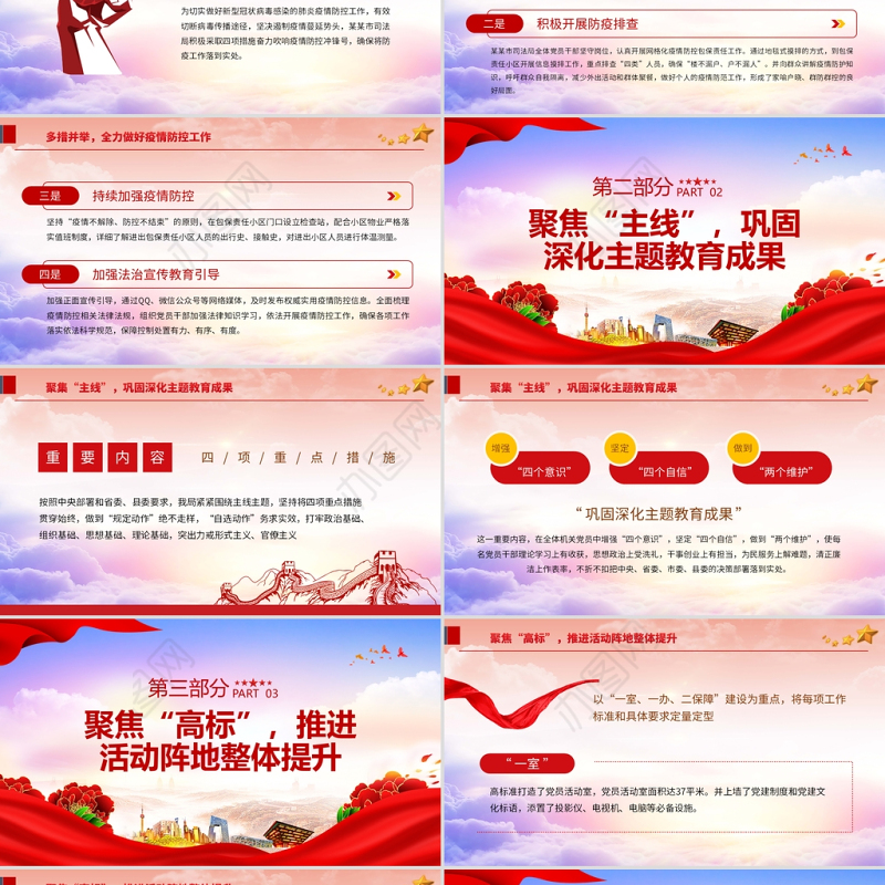 2022党建工作总结汇报PPT红色党政风党政机关党建年终工作总结汇报专题课件模板