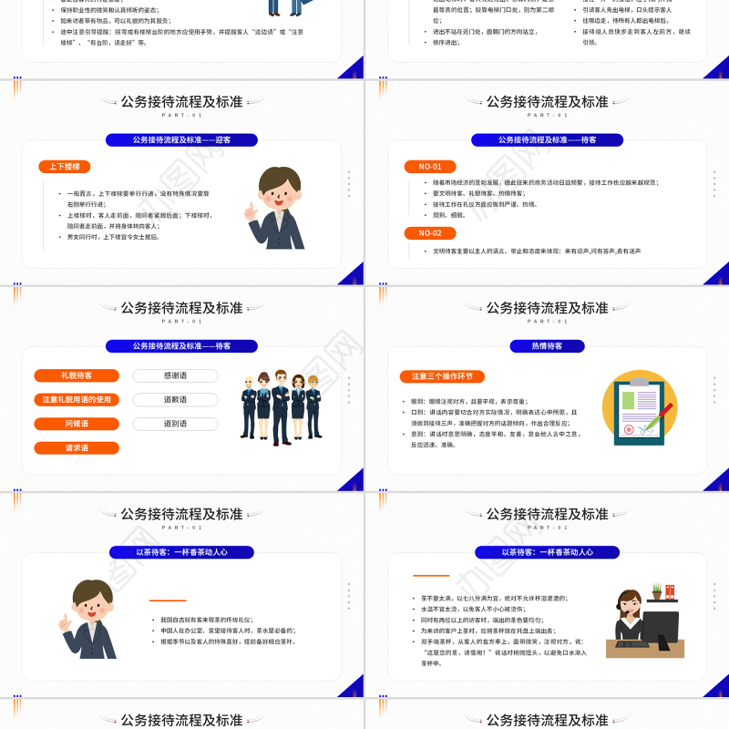 2022公司接待标准及办会流程PPT简约风公司新员工礼仪接待培训课件模板