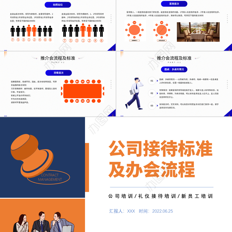 2022公司接待标准及办会流程PPT简约风公司新员工礼仪接待培训课件模板