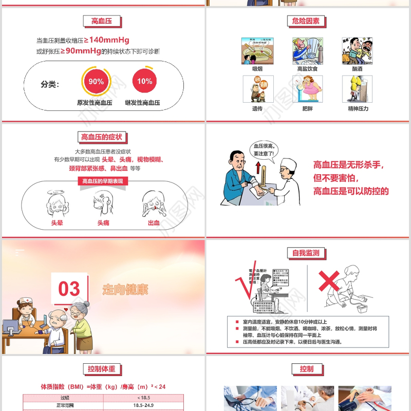 粉色唯美卡通大气全国高血压日PPT模板