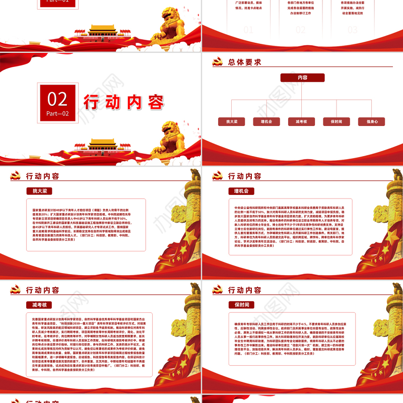 红色大气关于开展减轻青年科研人员负担专项行动的通知PPT专题党课课件模板
