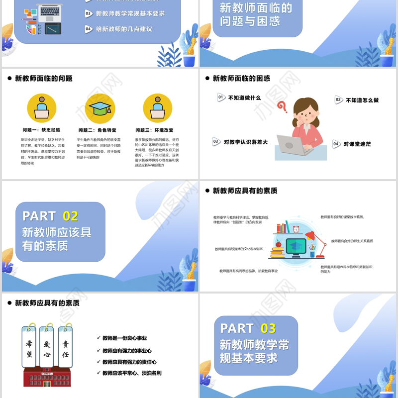 蓝色简约新教师入职培训