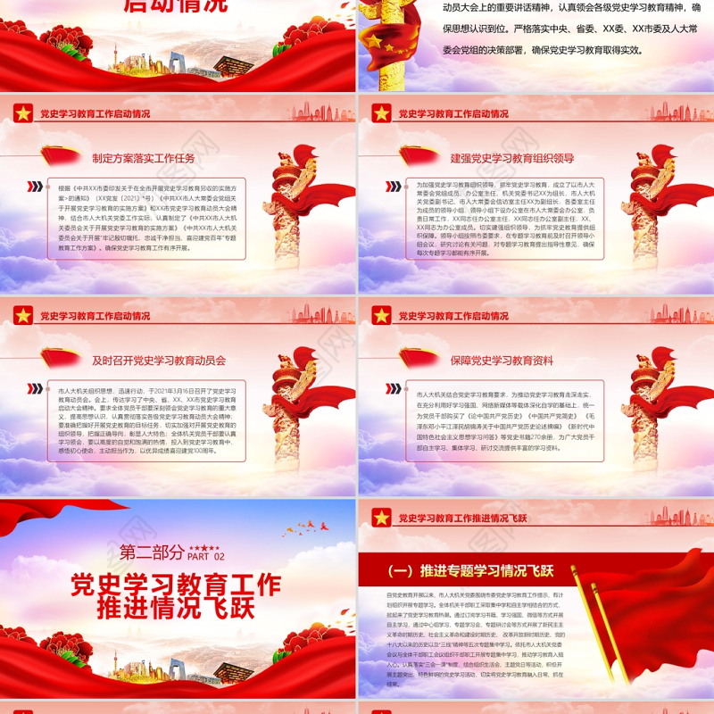 2022党史学习教育总结工作汇报PPT红色政党风机关党委干部党史学习专题党课课件模板