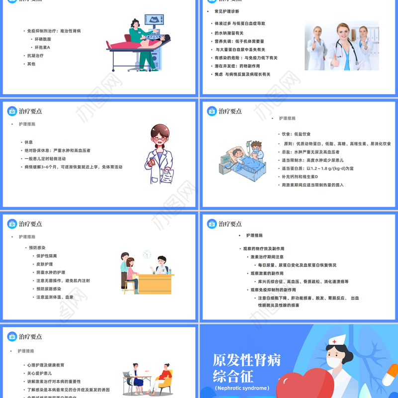 2023原发性肾病综合征PPT简约插画风医疗原发性肾病综合征护理查房课件模板