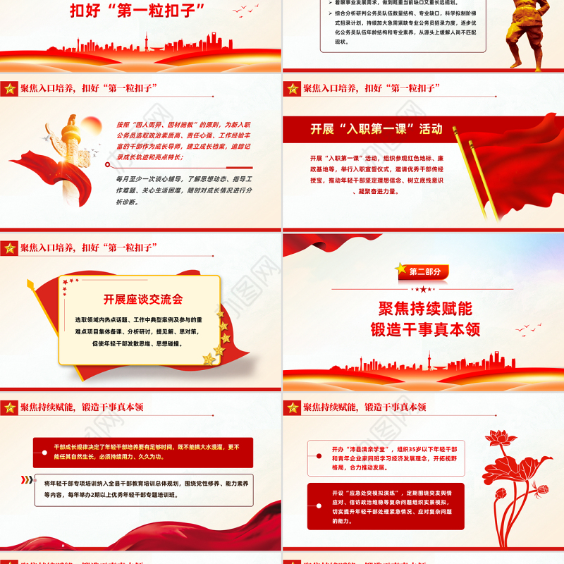 让优秀年轻干部活水长流PPT红色党建风2022年国企机关事业党日活动党课课件模板