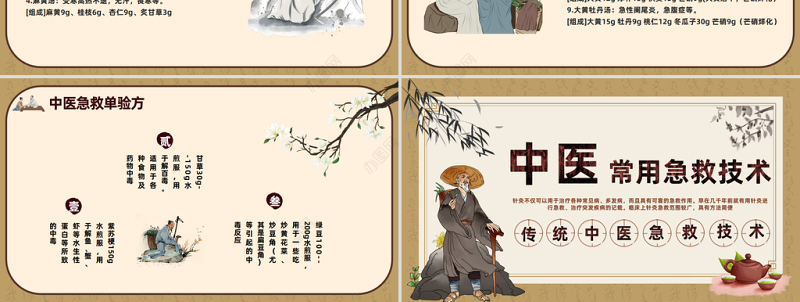 2023中医常用急救技术PPT中国风传统中医急救技术培训宣传课件模板下载