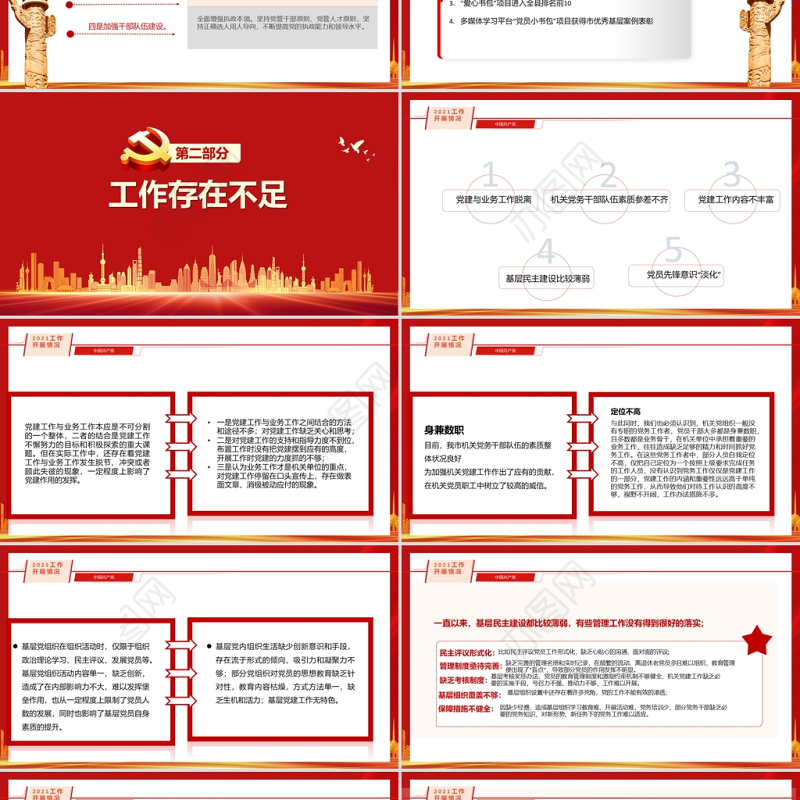 2022党建工作总结计划PPT红色党政风基层党组织党委党支部工作总结专题党课课件模板