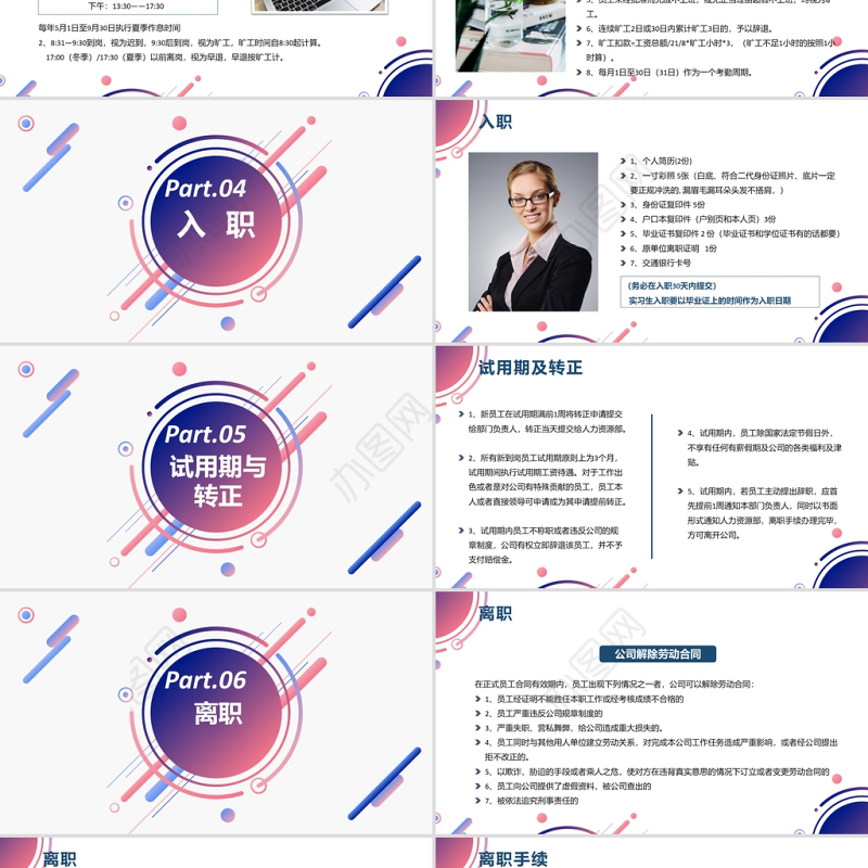 人事管理制度学习PPT简洁几何风人力资源人事部门新员工业务培训课件下载