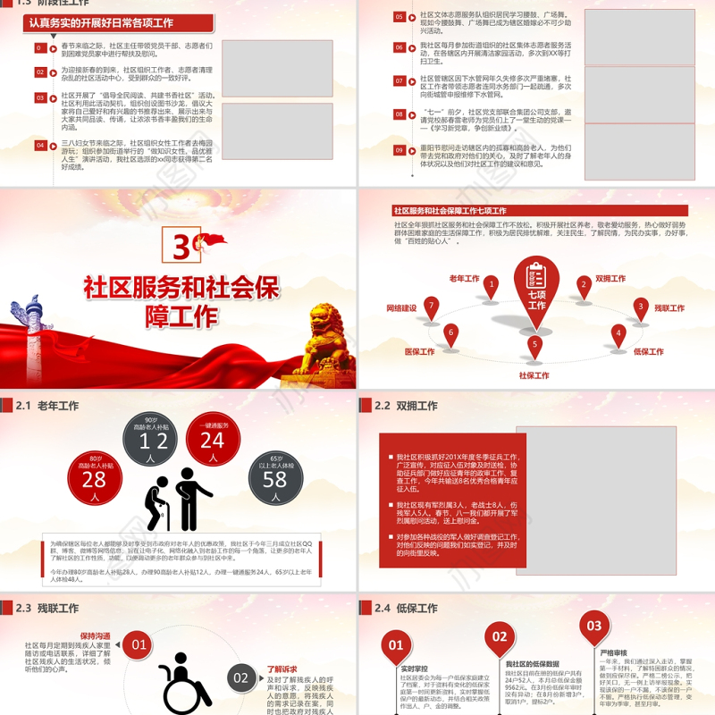 2022基层村乡镇社区办事处年终工作汇报PPT红色党政风村社区基层组织民主生活会专题课件
