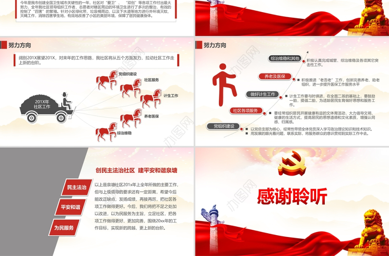 2022基层村乡镇社区办事处年终工作汇报PPT红色党政风村社区基层组织民主生活会专题课件