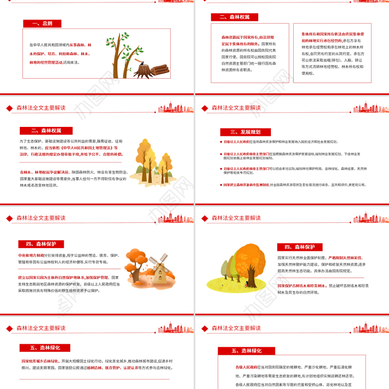 严格依法采伐手续禁止乱砍滥伐林木PPT插画风学习解读《中华人民共和国森林法》专题课件模板