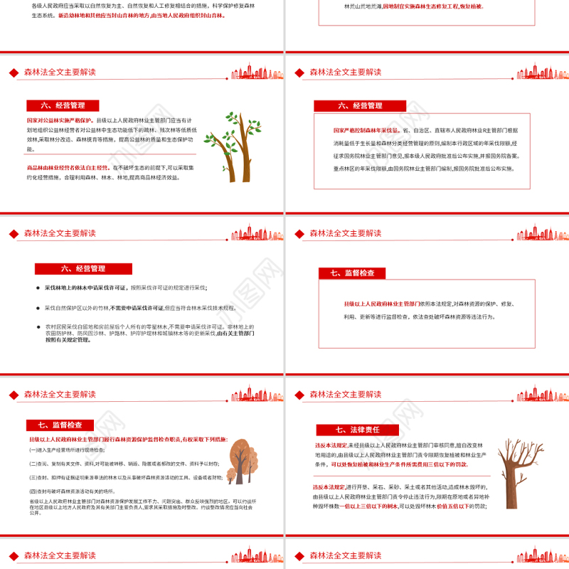 严格依法采伐手续禁止乱砍滥伐林木PPT插画风学习解读《中华人民共和国森林法》专题课件模板