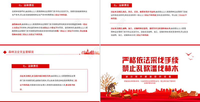 严格依法采伐手续禁止乱砍滥伐林木PPT插画风学习解读《中华人民共和国森林法》专题课件模板