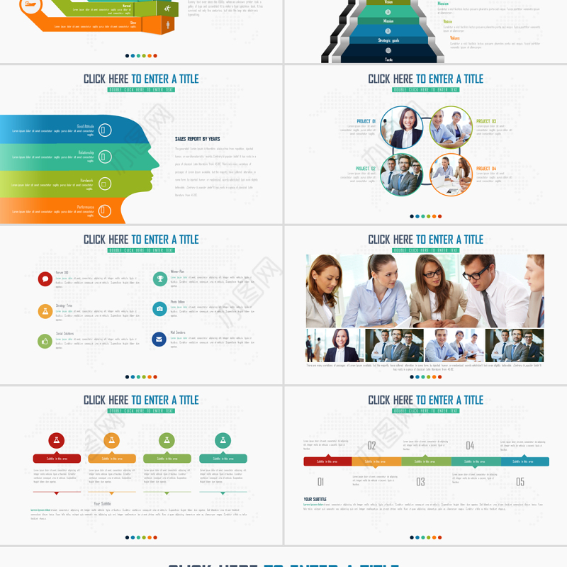 25页扁平小清新图表数据合集PPT模板