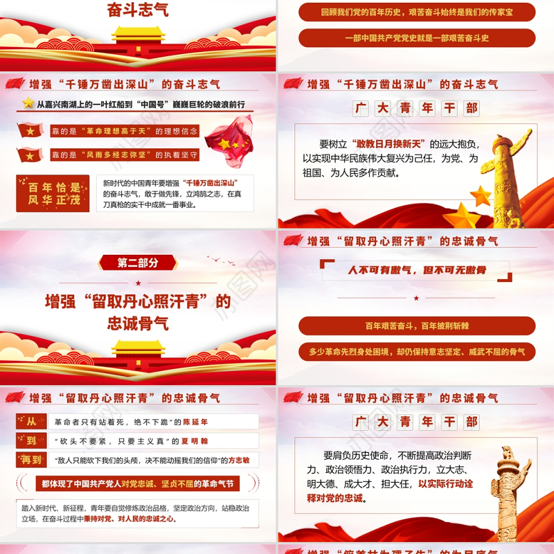 2021增强三气赓续伟大建党精神党课党史PPT增强奋斗志气忠诚骨气为民底气党课课件下载