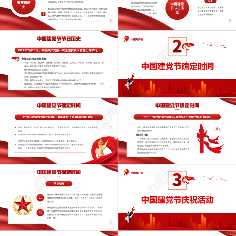 2022中国建党日PPT红色党政风七一建党节专题党课课件模板