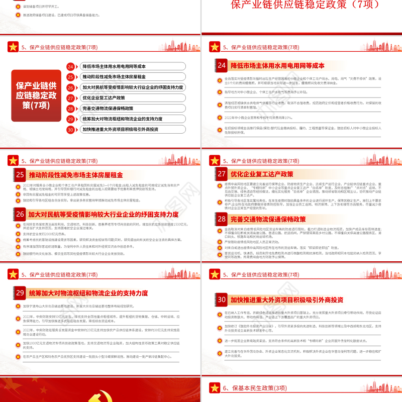 6方面33项稳经济一揽子政策措施PPT红色大气风党员干部学习教育专题党课课件模板