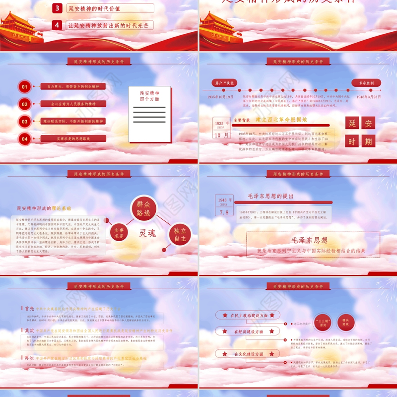 蓝色大气云海党政风让延安精神放射出新光芒PPT