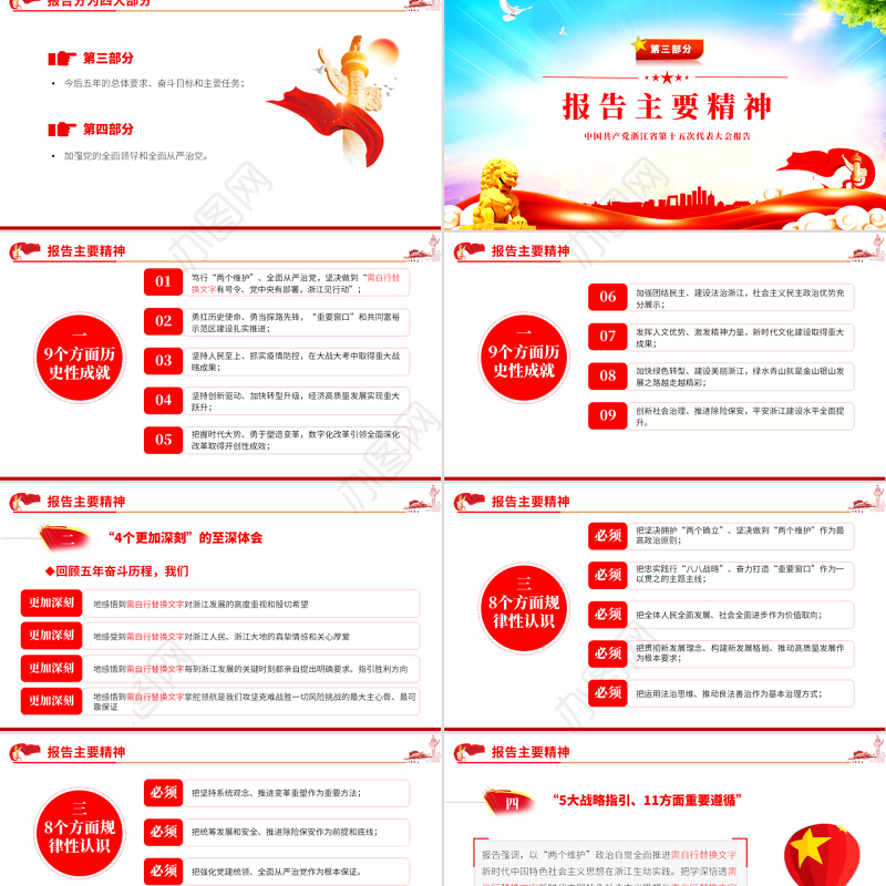 红色党建风深入学习解读浙江省第十五次党代会报告专题党课PPT课件模板
