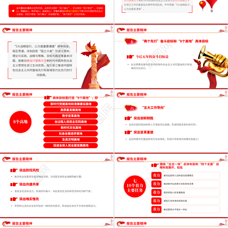 红色党建风深入学习解读浙江省第十五次党代会报告专题党课PPT课件模板