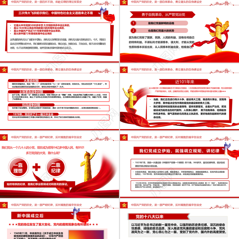 重温辉煌党史践行初心使命PPT党政风七一建党节热烈庆祝中国共产党成立101周年党史教育专题党课课件模板