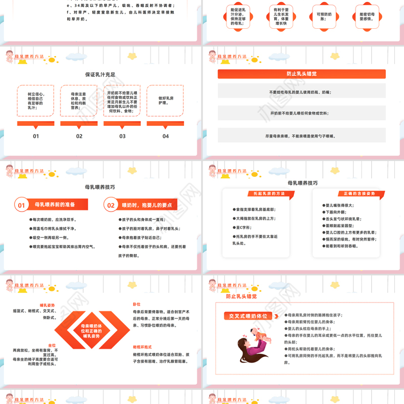 2023新生儿母乳喂养PPT卡通风新生儿母乳喂养知识宣传课件模板下载