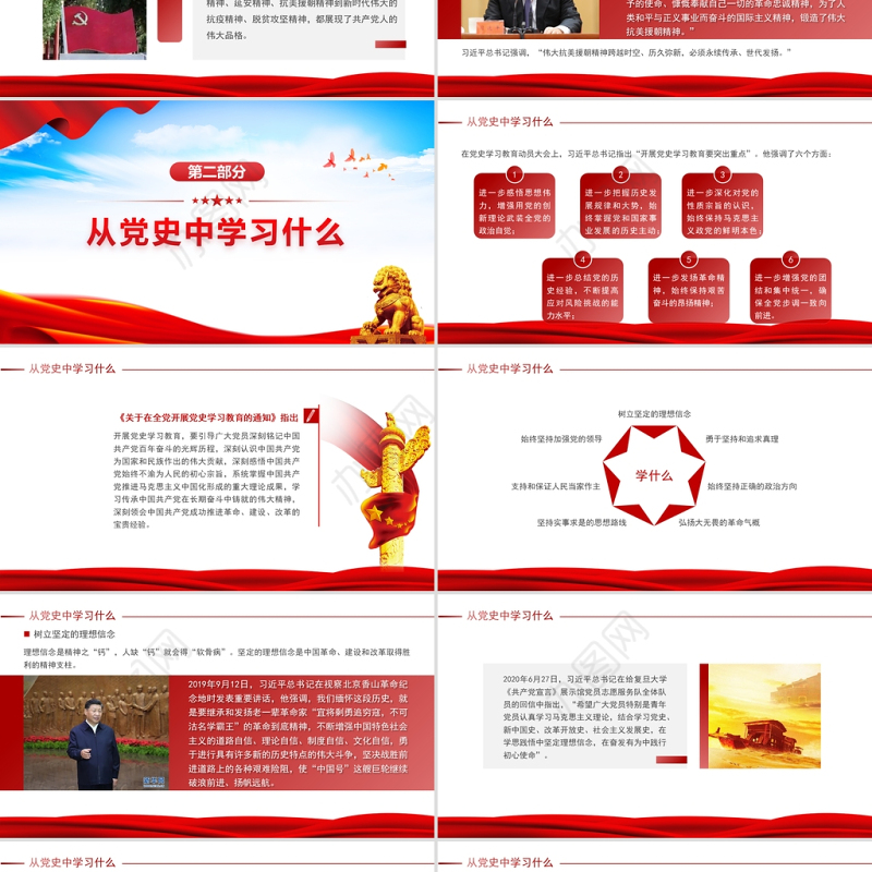 2021学党史PPT红色简洁从党史中坚定自信凝聚力量建党100周年专题党建党课课件下载