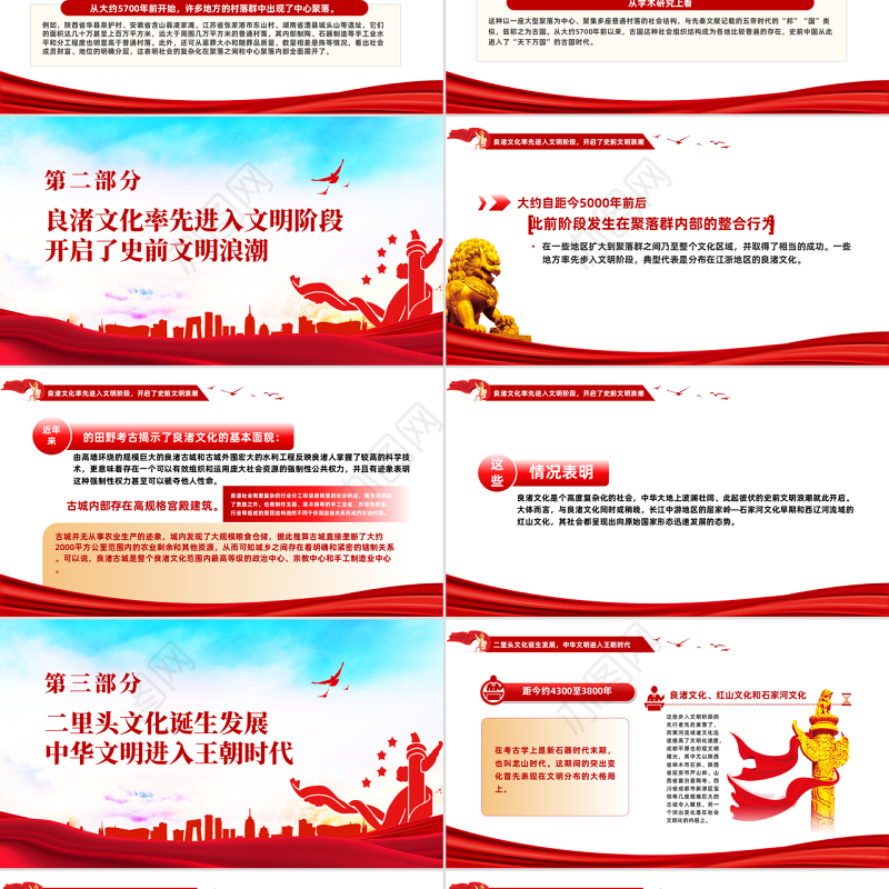 构建中国特色哲学社会科学PPT红色大气风深入学习贯彻中华文明起源与早期发展的总体进程专题党课课件模板