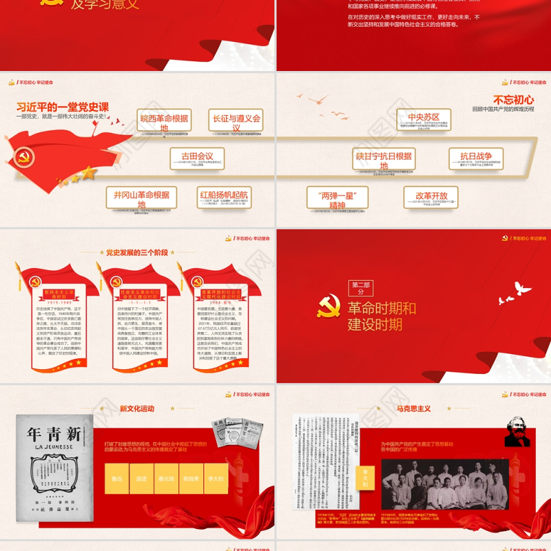 红色大气中国风庆祝建党百年不忘初心跟党走PPT模板