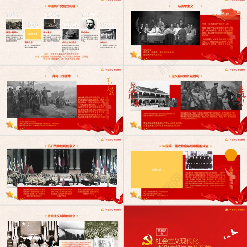 红色大气中国风庆祝建党百年不忘初心跟党走PPT模板