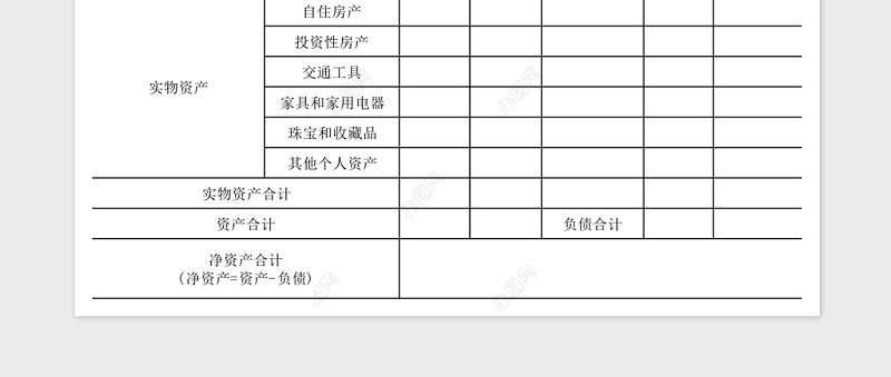 个人资产负债表Excel