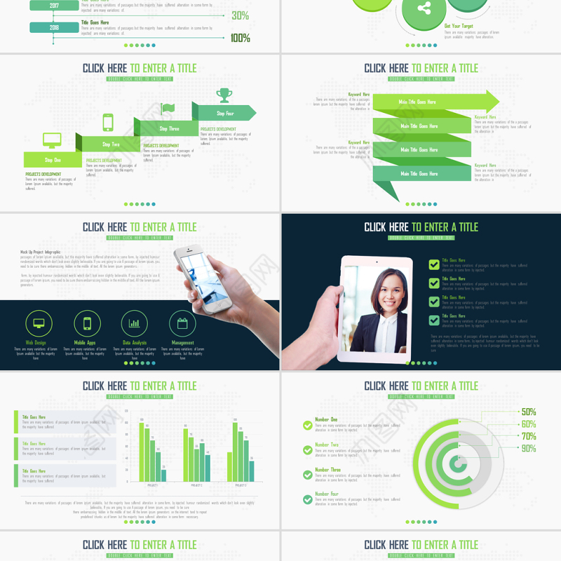 清新可视化年终总结PPT图表