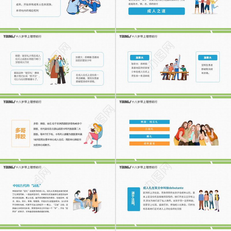 2022十八岁带上理想前行PPT卡通风成人礼介绍主题班会课件模板