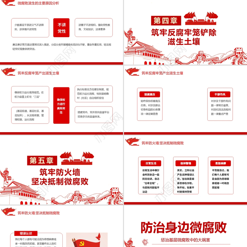 防治身边微腐败PPT红色简洁基层党组织党支部反复倡廉党风廉政建设微党课课件