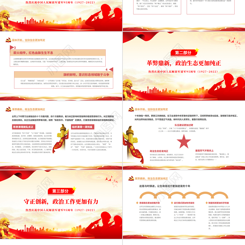 在党的旗帜下筑牢军魂PPT简约党政风热烈庆祝中国人民解放军建军95周年课件模板