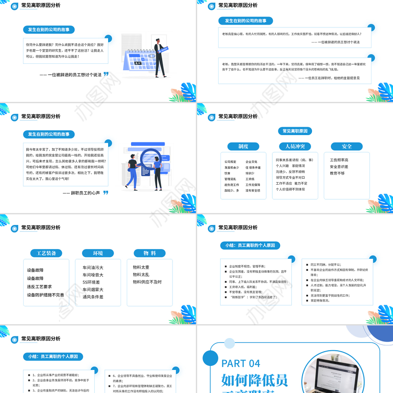 2022如何降低员工离职率PPT蓝色简约风企业管理之员工管理培训课件模板