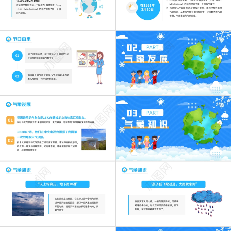 2022国际气象节PPT蓝色简约关注气候变化和空气质量专题课件模板